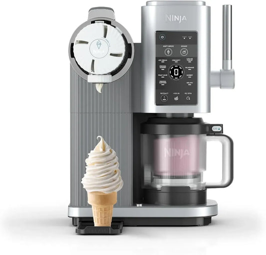 NINJA CREAMi Machine à Glace Multifonction, 13 Programmes, Sorbetière Italienne Intégrée, 2 Pichets Inclus, Pièces Amovibles Lavables en Lave-Vaisselle, Gris Platine