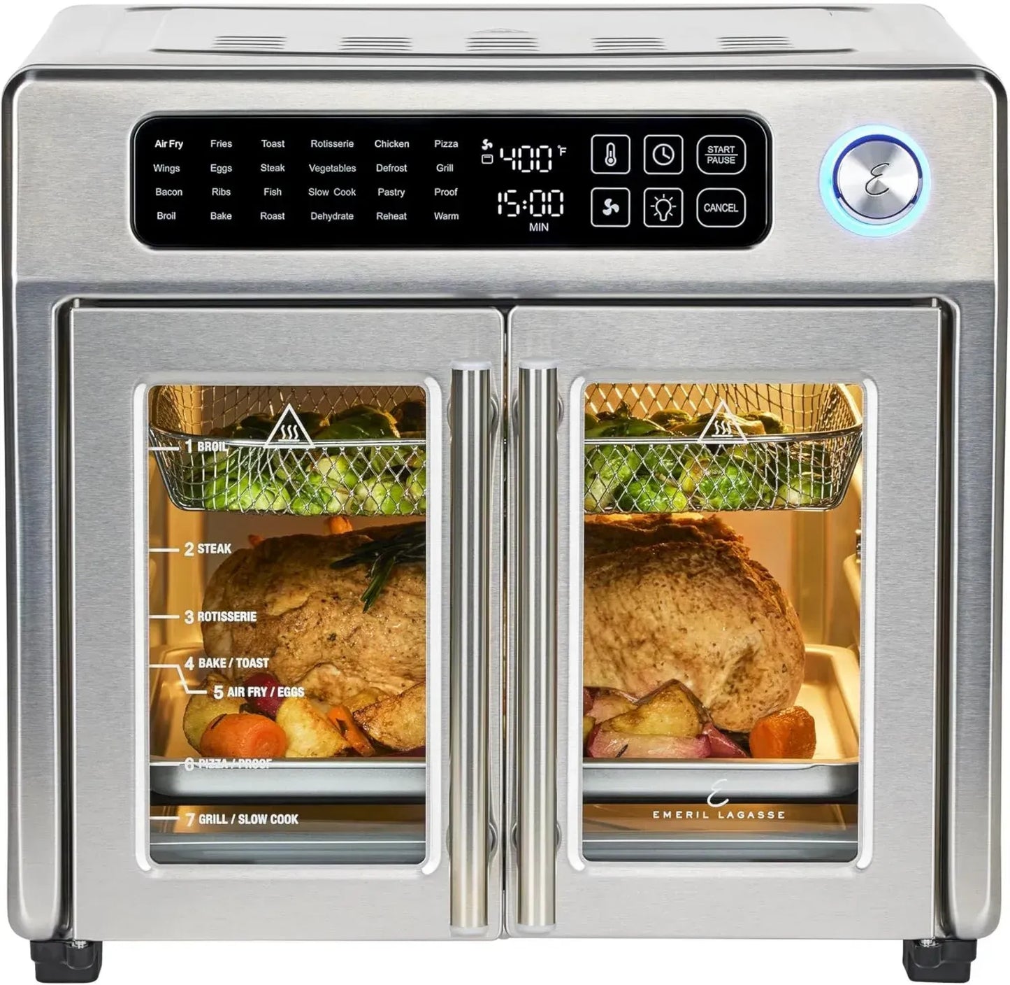 Four à Air Emeril Lagasse XXL, 24 Fonctions, Commandes Numériques, 7 Accessoires, Acier Inoxydable, 26L