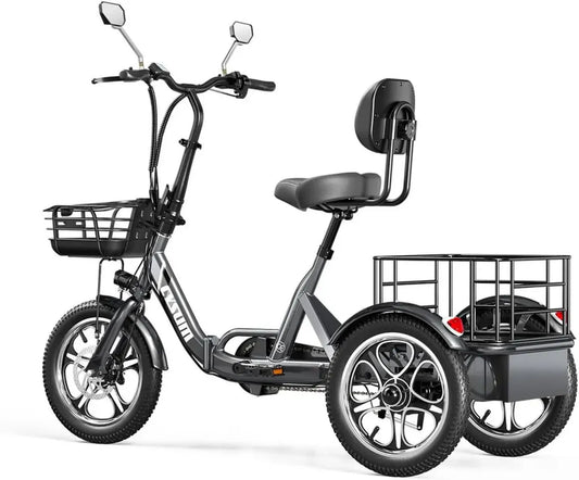 Tricycle Électrique Adulte Pliable 16'' 3 Roues, Batterie 48V 22Ah, Autonomie 100km