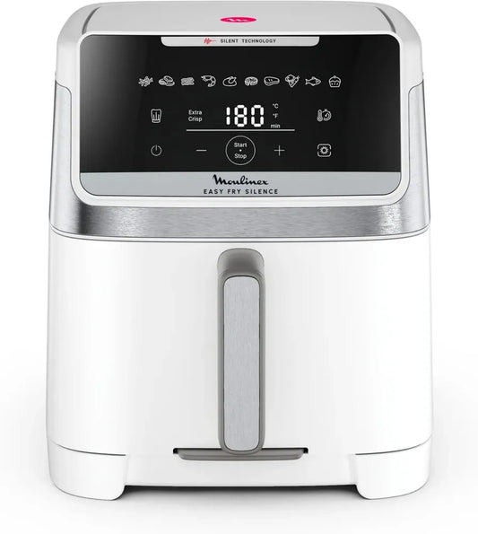 Friteuse à Air Silencieuse 7L Moulinex, Compacte pour 8 Personnes, Façade Amovible, Modèle Blanc