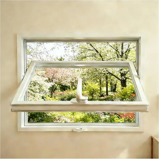 Fenêtre pivotante 360° en verre trempé avec cadre métallique, idéale pour maison, garage, salle de bain, sous-sol, bureau (50,8 x 61 cm, blanc)