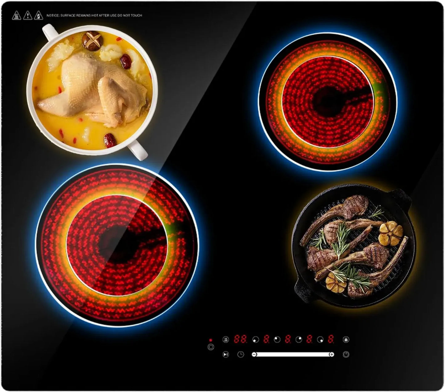 Table de Cuisson Vitrocéramique 4 Zones 6700W - Nardea Électrique Intégrée avec Commandes Tactiles et Sécurité Enfant