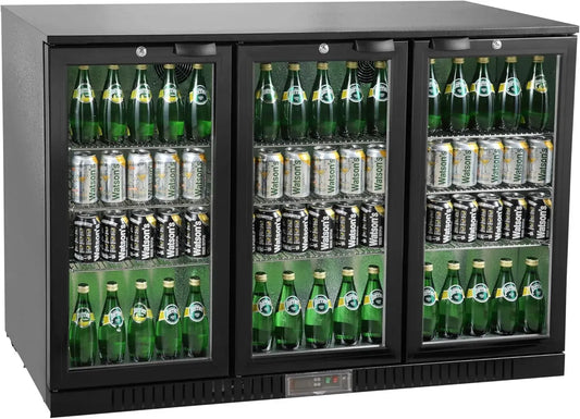 Arrière-Bar 3 Portes METRO Professional GBC3003, Aluminium et Verre, 308L, Froid Ventilé, Noir, Pour Cafés et Restaurants