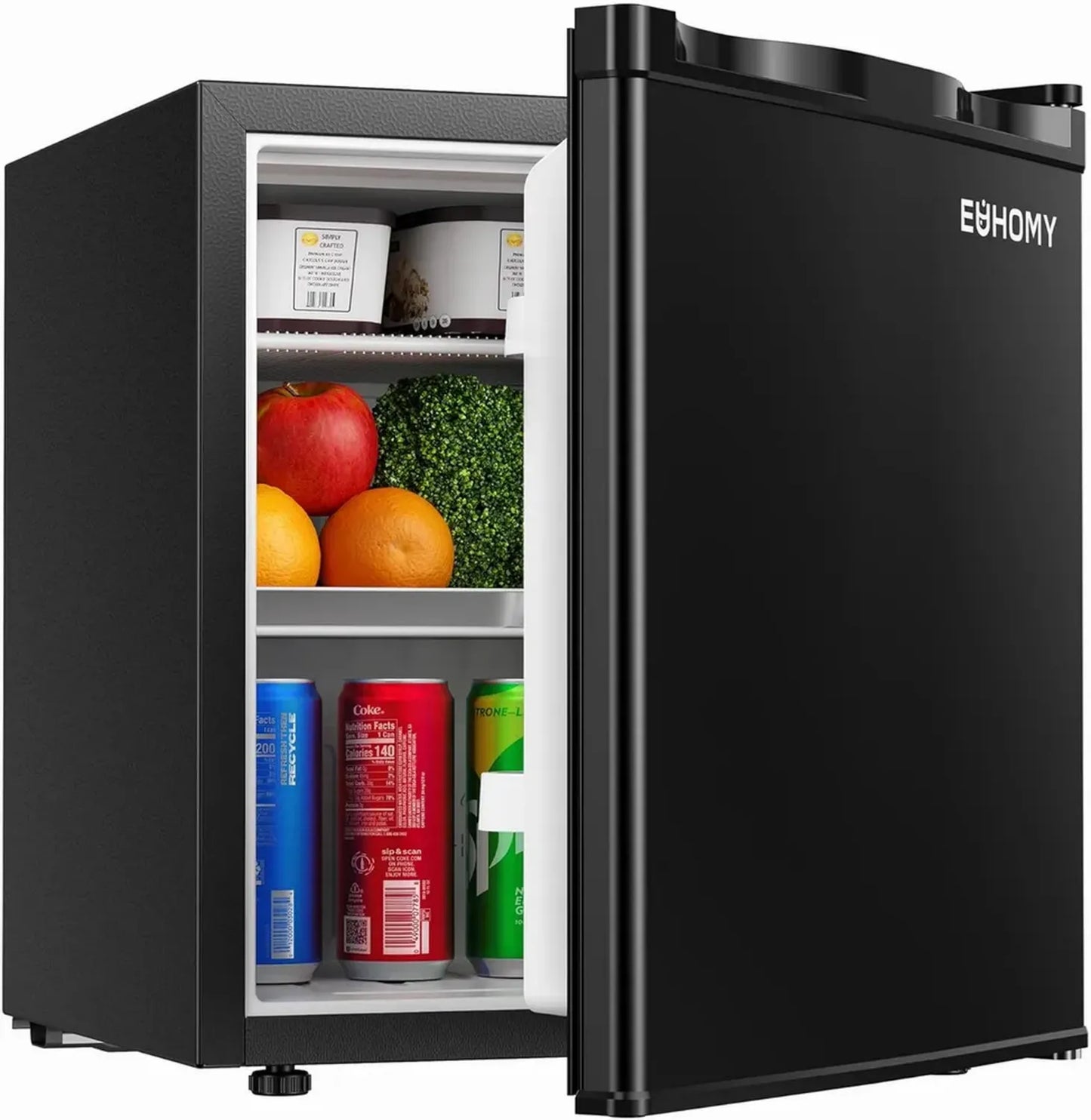 Réfrigérateur Compact EUHOMY 46L avec Congélateur, Porte Réversible, Thermostat Ajustable, Économique et Silencieux