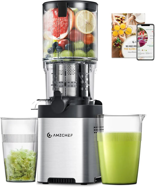 Extracteur de Jus AMZCHEF: Double Vis, Remplissage Automatique, Ouverture Large 135 mm