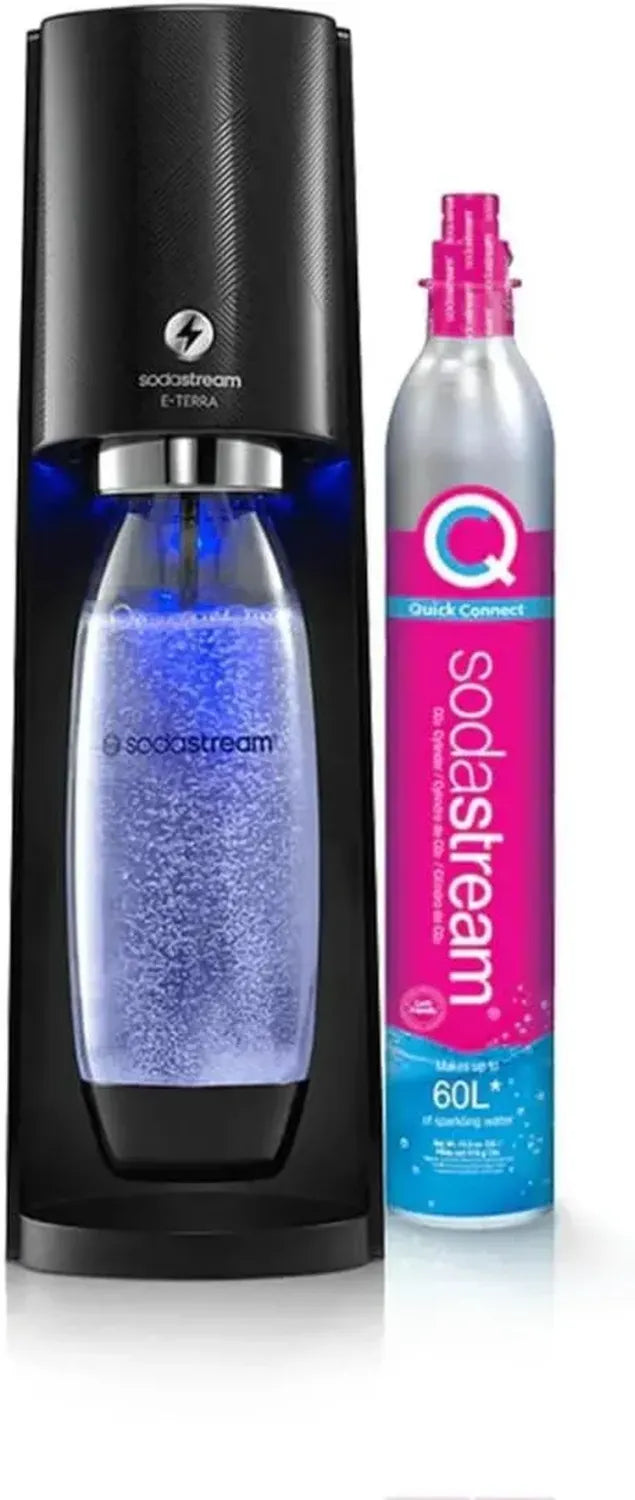 Machine Électrique à Eau Gazeuse SodaStream E-TERRA | Inclus Bouteille 1L Lavable Lave-Vaisselle + Recharge de Gaz 60L | Couleur Noire