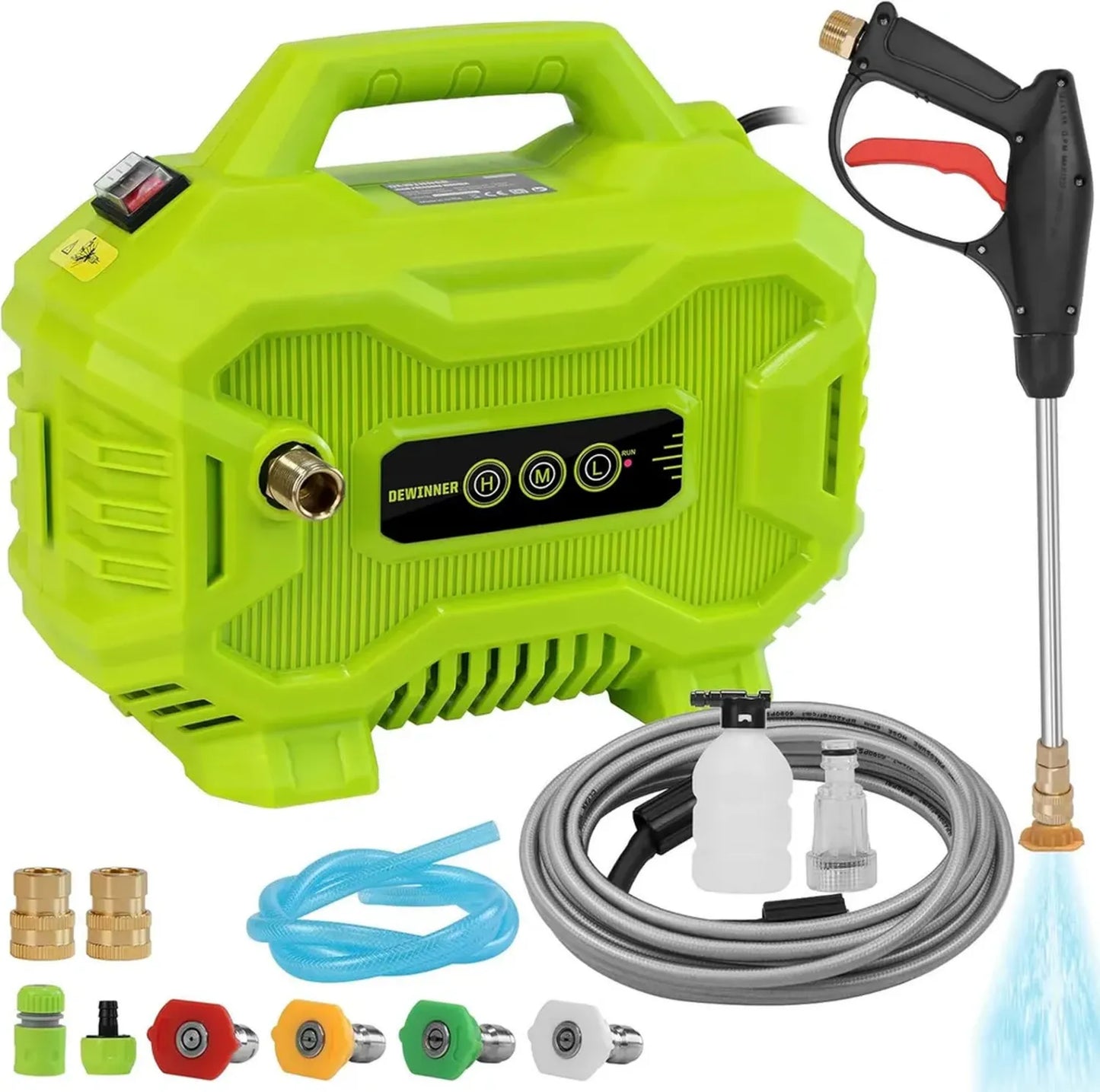 Mini Nettoyeur Haute Pression 130 Bar, 1200W, 3 Vitesses, 4 Buses, Tuyau 8m, Pulvérisateur de Mousse