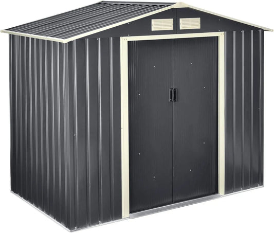 Abri de Jardin en Acier Galvanisé Gris Foncé avec Toit à Pignon - 4 m³