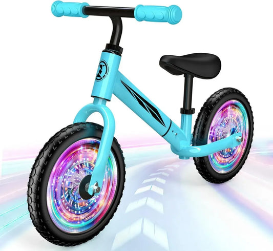 Draisienne Évolutive pour Enfants de 2 à 5 Ans, 50kg - Vélos Sans Pédales avec Siège et Guidon Réglables - Pneus Antidérapants & Roues à LED - Bleu/Rose