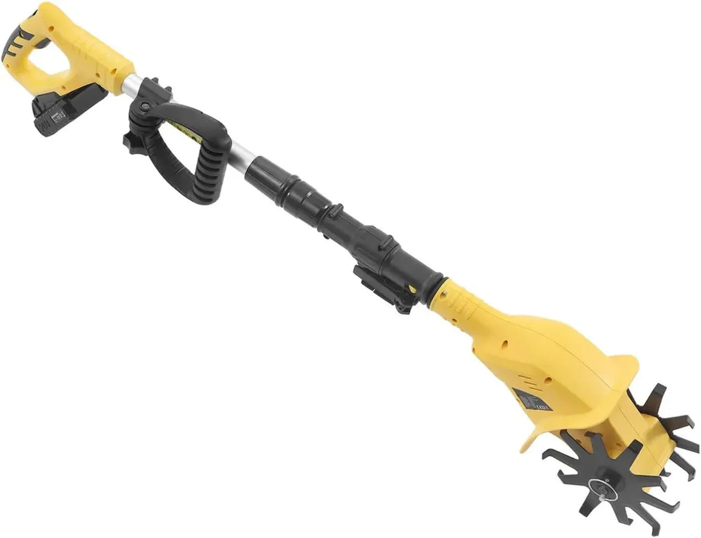 Motobineuse sans fil 20V avec batterie lithium, largeur 10 cm, profondeur 17 cm, poignée double ergonomique
