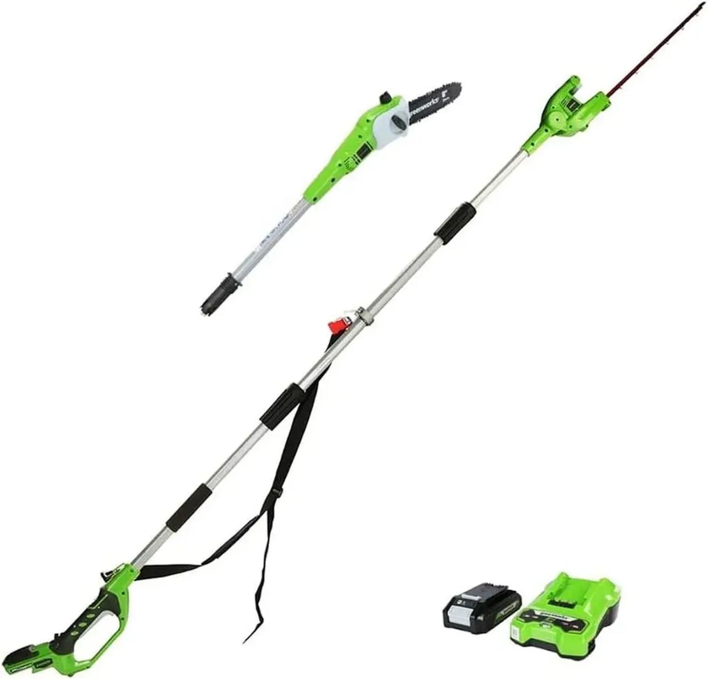Élagueuse et Taille-Haie sur Perche 2 en 1 Greenworks 24V avec Batterie et Chargeur