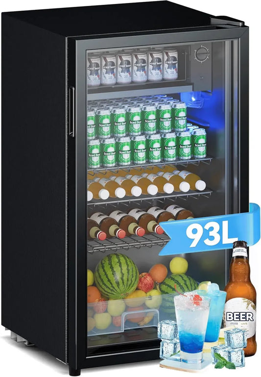 Réfrigérateur à Boissons Devoko 93L avec Porte en Verre et Éclairage LED RGB - Mini Frigo avec Étagères Réglables pour Usage Intérieur et Extérieur