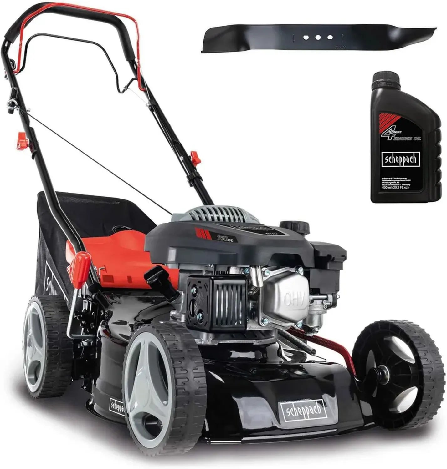 Scheppach Tondeuse Thermique Autotractée 42cm - 3,7 CV avec Panier 45L et Réglage Hauteur 7 Niveaux