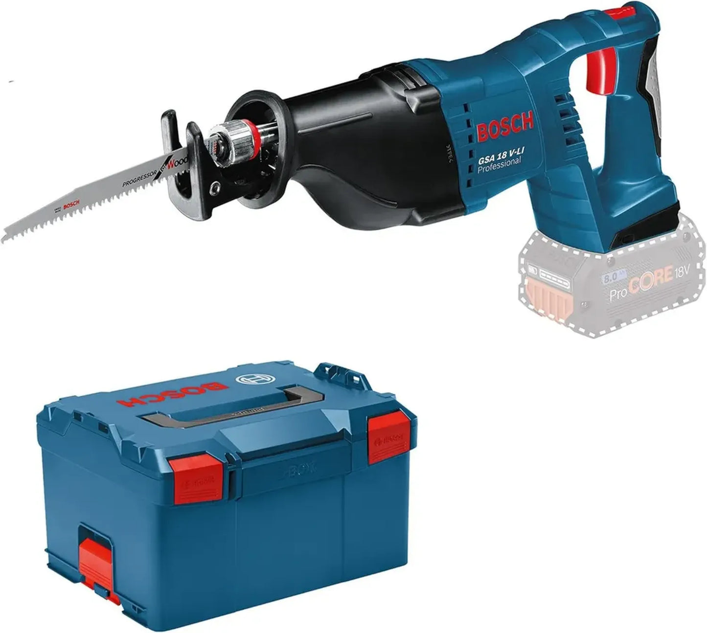 Scie Sabre Sans Fil Bosch 18V GSA 18 V-LI avec Lames et Coffret