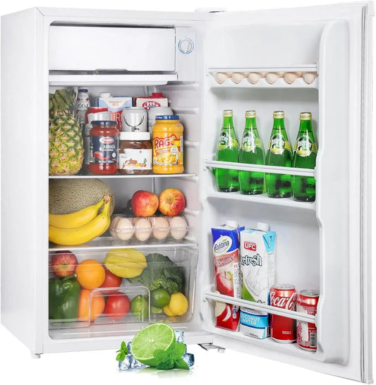 Mini Réfrigérateur Upstreman 91L avec Congélateur, Bac à Légumes, Thermostat Ajustable, Silencieux, Porte Réversible, Idéal pour Bureau et Dortoir, Blanc