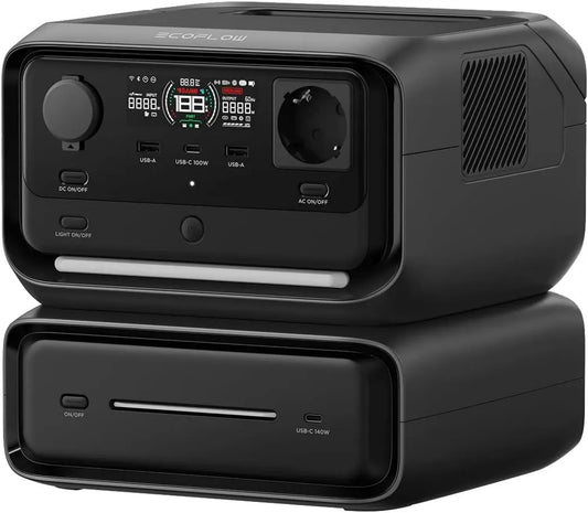 Station d'Alimentation Portable EcoFlow River 3 Max, Batterie LFP 572 Wh, Sortie 1200 W, UPS < 10 ms, Connexion sans Fil, Générateur Solaire pour Camping