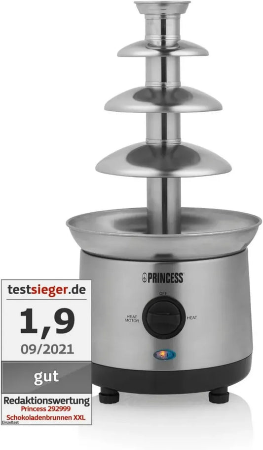Fontaine à chocolat XXL en acier inoxydable brossé - 4 niveaux - 1,1 L - 190 W - Fonction maintien au chaud