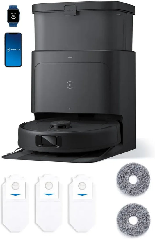 Robot Aspirateur et Laveur ECOVACS DEEBOT N30 Omni Care, Aspiration Puissante 10 000 Pa, Technologie Anti-Enchevêtrement, Séchage à Air Chaud, Vidange Automatique