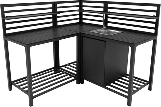 Cuisine Extérieure Modulaire en Aluminium Anthracite avec Évier en INOX et Espace de Rangement