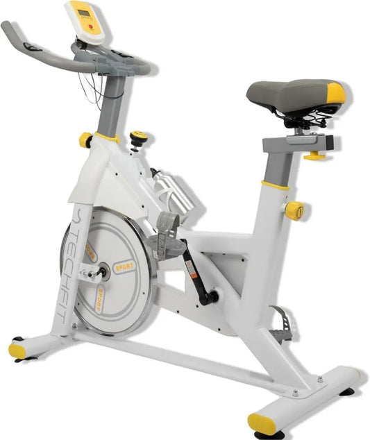 TechFit Vélo d'Appartement - 99 Niveaux de Résistance, Cardio Haute Performance, Capteurs de Pouls, Écran LCD, Volant 8 kg, Réglable, Support Smartphone, Capacité 120 kg