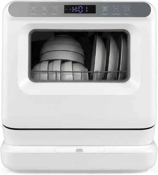 Lave-vaisselle Compact LIFEZEAL, 6 Programmes, Double Alimentation, Sécurité Enfant, Nettoyage 360°, Stockage 168h, Idéal Cuisine et Camping