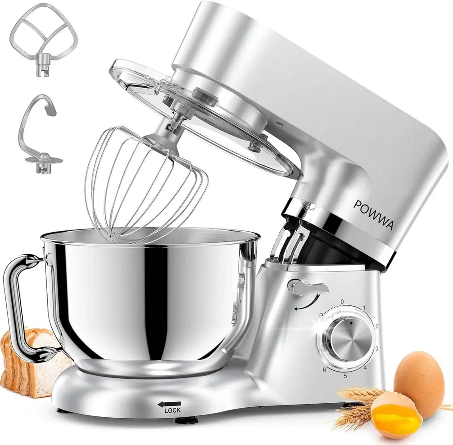 Robot Pâtissier 1500W Multifonction, Pétrin Professionnel Silencieux avec Bol 6,2L et Accessoires