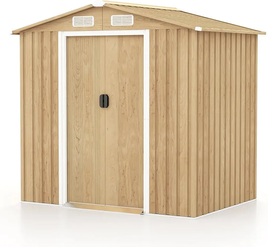 Abri de Jardin en Acier Galvanisé avec Porte Coulissante et Ventilation, 196 x 142 x 186 cm, Inclus Rampe et Gants