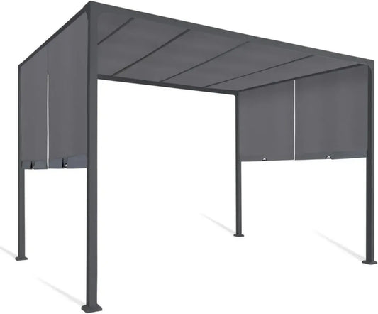 Pergola de Jardin 3x3 M avec Toile Gris Anthracite - Structure Coulissante