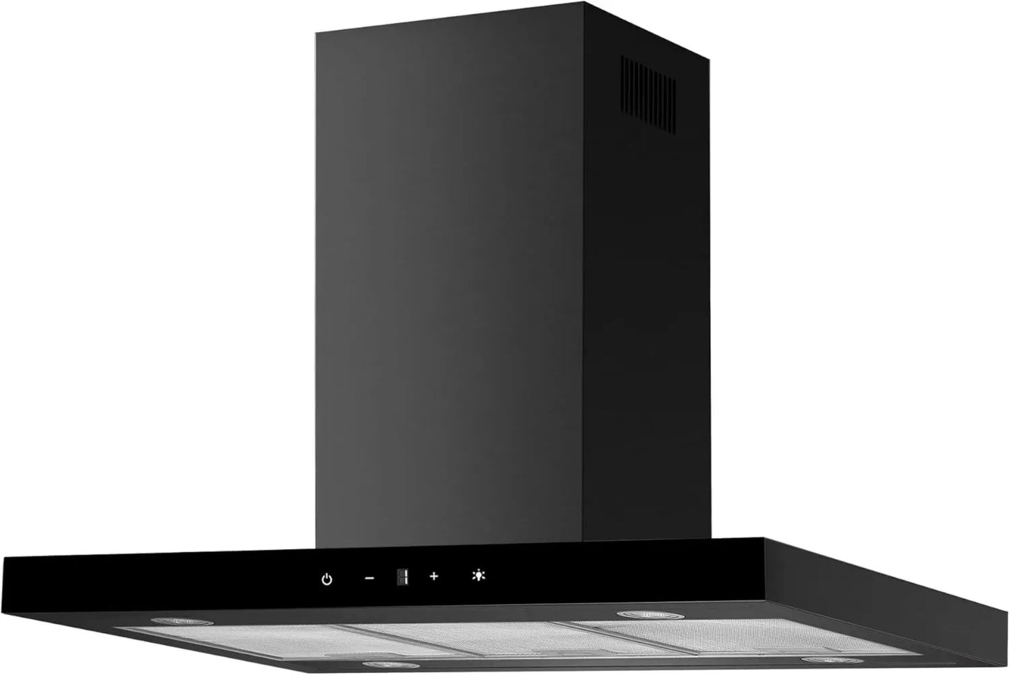 Hotte Îlot Cara 90 cm Noir Mat Verre, 9 Vitesses, A+, Contrôle Tactile