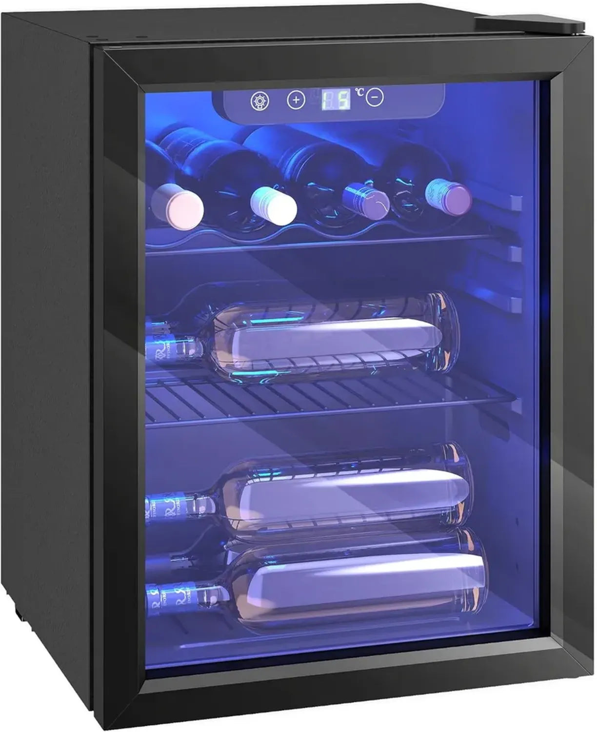 HOMCOM Réfrigérateur à Vin 16 Bouteilles 48L avec Température Ajustable, Porte en Verre Réversible, Éclairage LED