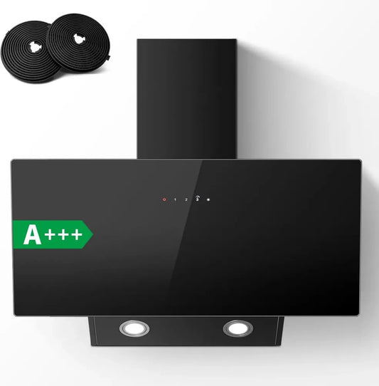 TopStrong Hotte Aspirante 90cm Inclinée, Silencieuse, A+++, Sans Évacuation, Filtres à Charbon Inclus, 450m³/h, 3 Vitesses avec Boost, 58 dB, Noir
