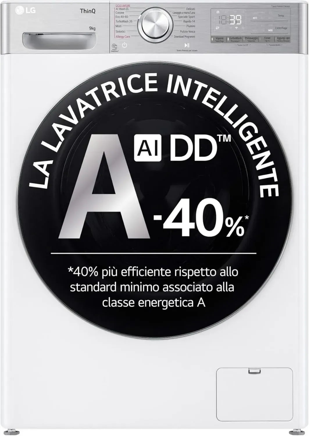 LG Lave-linge 9 kg AI DD, Classe A, 1400 tr/min, TurboWash 360, Anti-Froissage, Wi-Fi, Blanc