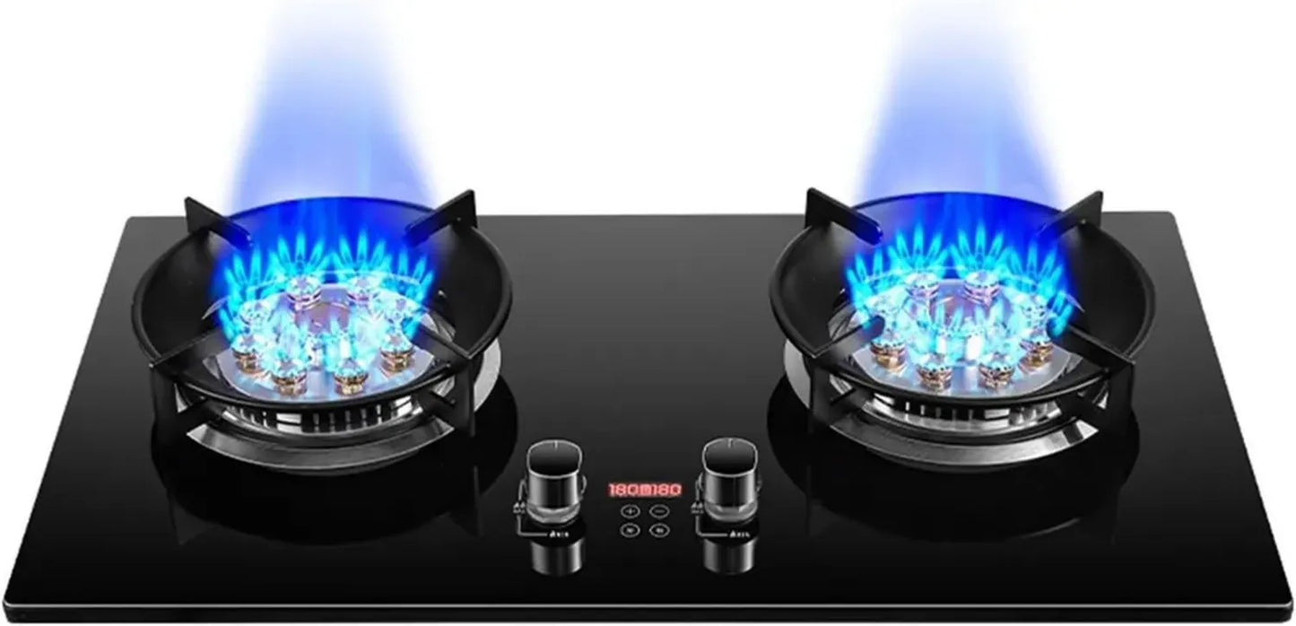 Cuisinière à Gaz Portable 2 Brûleurs 17742 BTU avec Minuterie 180 Minutes et Sécurité Anti-Flamme pour Camping