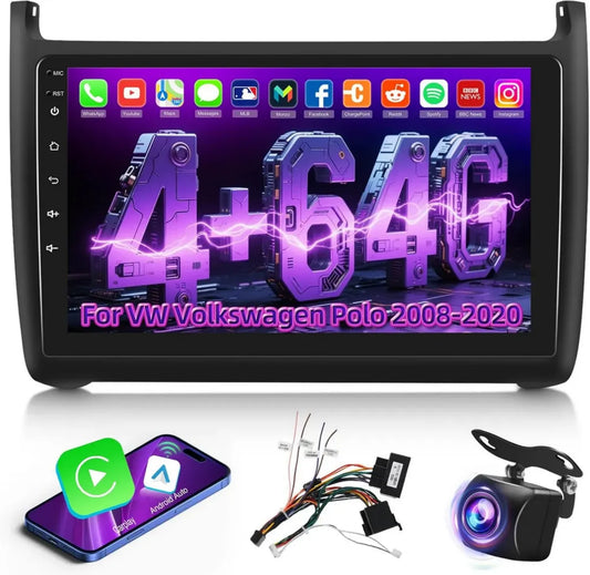 Autoradio Android 4G+64G pour Volkswagen Polo 2008-2020, Écran Tactile 9'' avec Carplay, Android Auto, GPS et Bluetooth 5.0