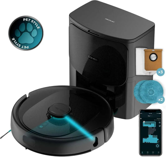 Aspirateur Robot Cecotec Conga 9590 avec Base Auto-Vidage, Navigation Laser, 10000Pa, Application, Autonomie 240 min, Évitement d'Objets par IA, Brosses Rotatives et Silicone pour Animaux