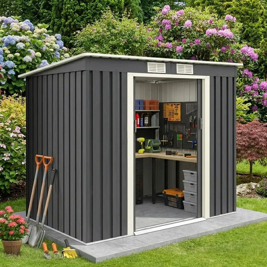 Abri de Jardin en Acier Galvanisé 2,37m², 213x130x173CM, avec Portes Coulissantes et Aérations