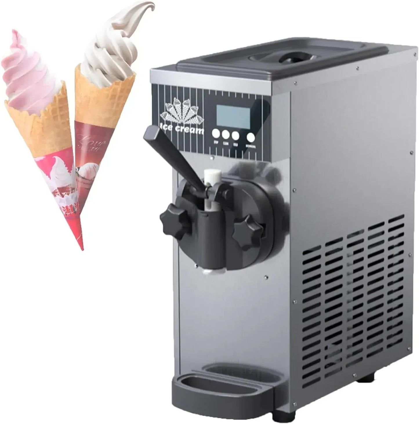 Sorbetière italienne professionnelle avec écran LCD et nettoyage automatique, capacité 4-5 kg/h, idéale pour restaurants et pâtisseries, couleur grise