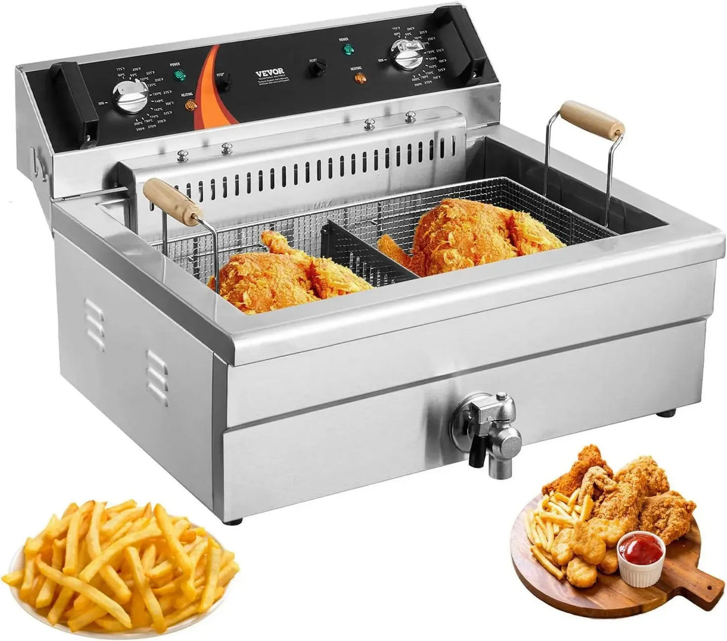 Friteuse Électrique VEVOR 20L, Puissance 2250W, Acier Inoxydable, Température Ajustable 80-200°C, Idéale pour Restaurants et Cafés
