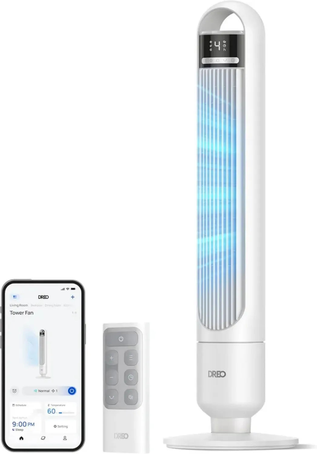 Ventilateur colonne DREO intelligent avec commande vocale Alexa, ultra-silencieux 28 dB, portée 8,8 m, 4 vitesses, 3 modes, minuteur 8H, oscillation 90°