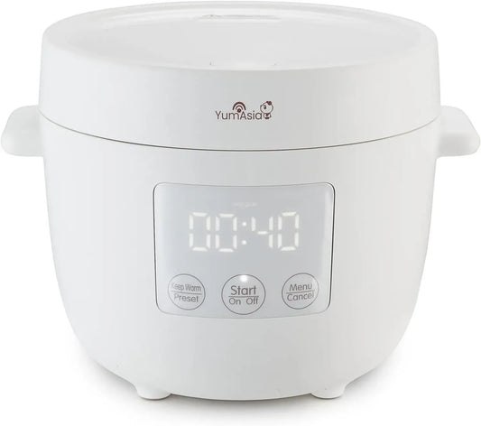 Mini cuiseur à riz Yum Asia Tsuki avec bol en céramique, 5 programmes, 2 fonctions multicuiseur, écran LED, 2,5 tasses, blanc