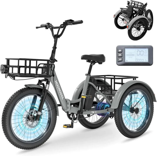 Vélo Électrique Pliable 20' MOONCOOL pour Adultes avec Batterie 36V 20Ah, Moteur 250W, Écran LCD, Jusqu'à 25 km/h, IP65, 45 Nm, Grand Panier
