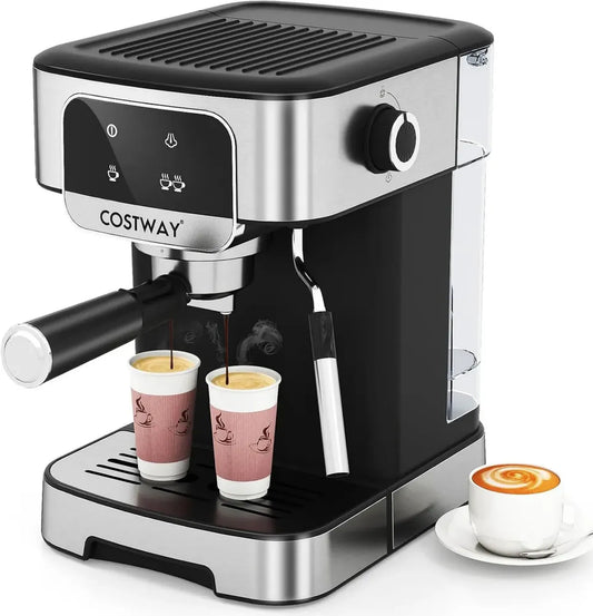 Machine à Expresso GOPLUS 1200W en Acier Inoxydable, 20 Bars, Réservoir Détachable 1,8 L, Buse Vapeur Réglable, Écran Tactile, Pour Cuisine