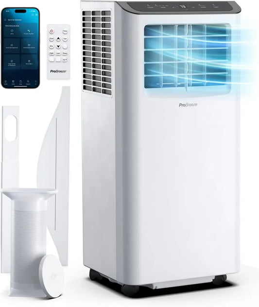 Climatiseur Portable 4-en-1 Pro Breeze 9000 BTU - Compatible WiFi avec Application, Télécommande et Kit Fenêtre - Pour Pièces jusqu'à 22m², Écoénergétique Classe A