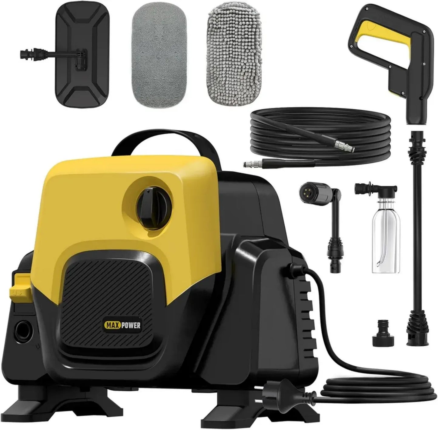 Nettoyeur haute pression portable 100 bar, buse multifonction, 480 l/h, léger 3,6 kg, avec tuyau de 5m et accessoires