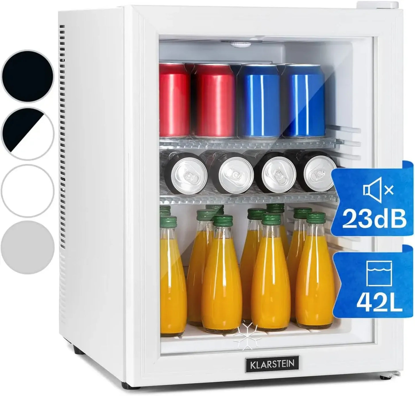 Klarstein Petit Réfrigérateur 42L, Silencieux, Étagères Modulables, Idéal pour Snacks et Boissons