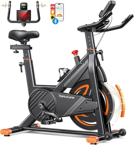 Vélo d'Appartement Magnétique Silencieux avec Application Connectée et Résistance Réglable, Capacité 160KG, Surveillance Cardiaque
