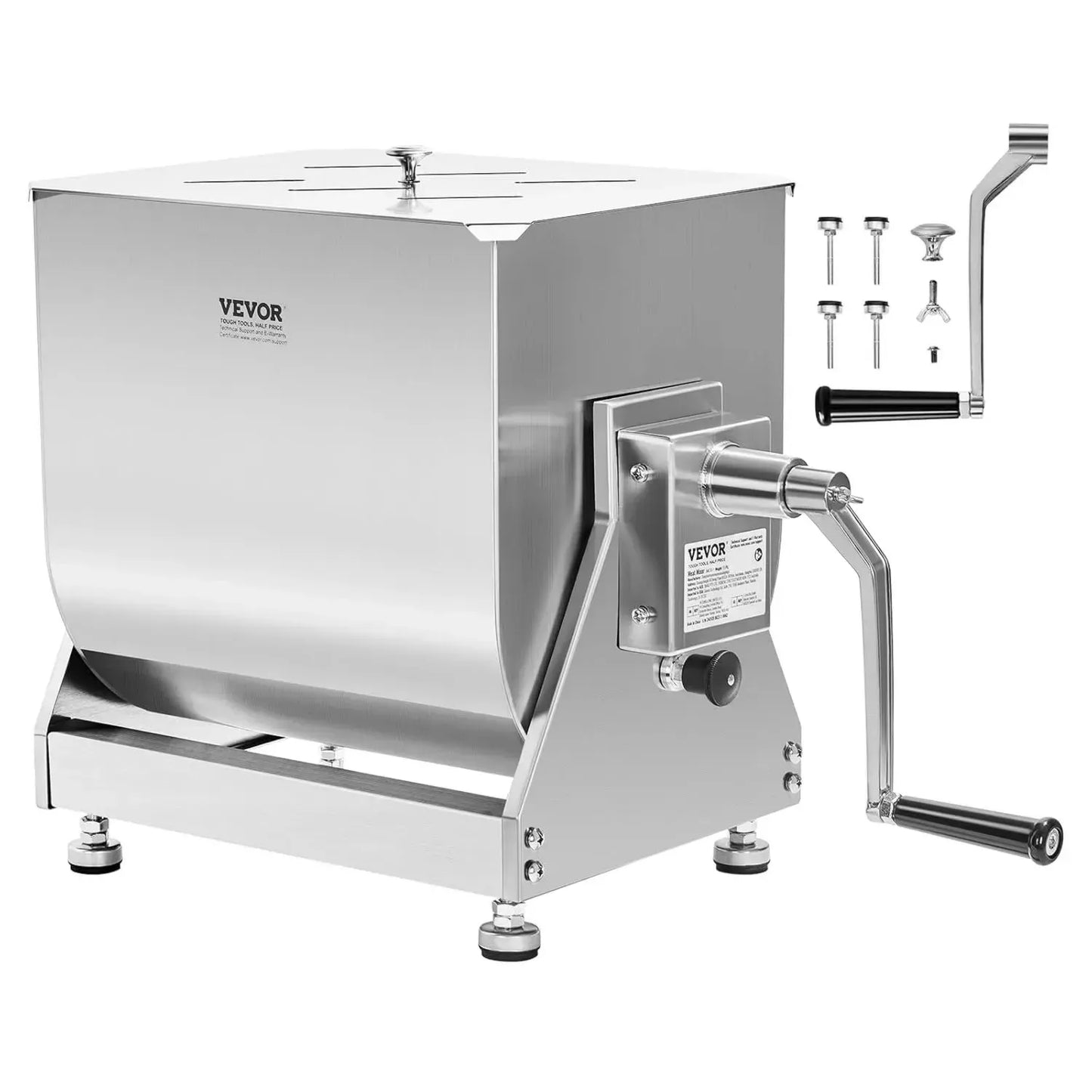 VEVOR Mélangeur à Viande Manuel en Inox 10 L avec Réservoir Inclinable et Couvercle