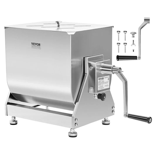 VEVOR Mélangeur à Viande Manuel en Inox 10 L avec Réservoir Inclinable et Couvercle