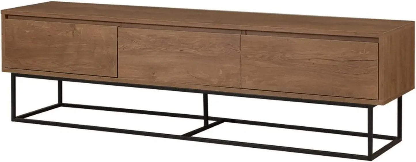 Meuble TV Industriel en Bois et Métal avec 3 Tiroirs, Style Moderne - 180x40x50 cm
