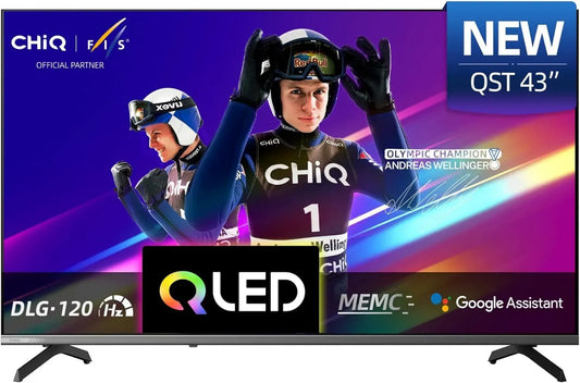 Téléviseur CHIQ QLED 43' UHD 2K avec Google TV, HDR10, ALLM, VRR, MEMC, Commande Vocale, Design Fin, Dolby Audio, Wi-Fi 5G